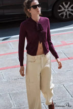 French Style Bow Wool Blended Cardigan