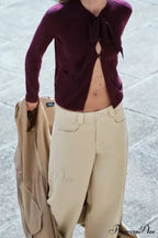 French Style Bow Wool Blended Cardigan