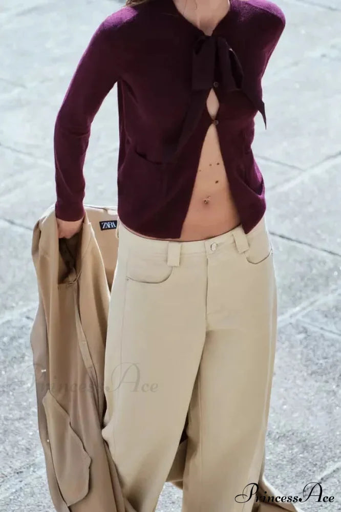 French Style Bow Wool Blended Cardigan