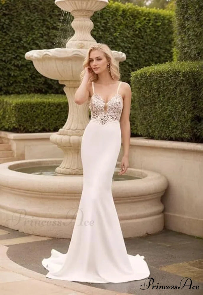 French Thin Strap Mermaid Bridal Gown
