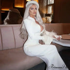 French Y2K Feather Polo Collar Party Dress