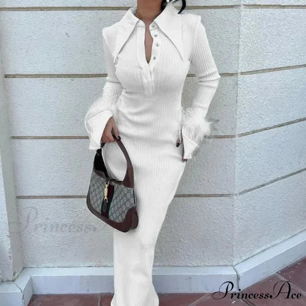 French Y2K Feather Polo Collar Party Dress