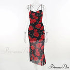 Fresh Rural Style Long SlimPrinted Suspended Spring/Summer Off Shoulder Floral Dress