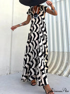 Fresh Unique Ethnic Print Graceful Ruffle Sleeve A-line Maxi Dress