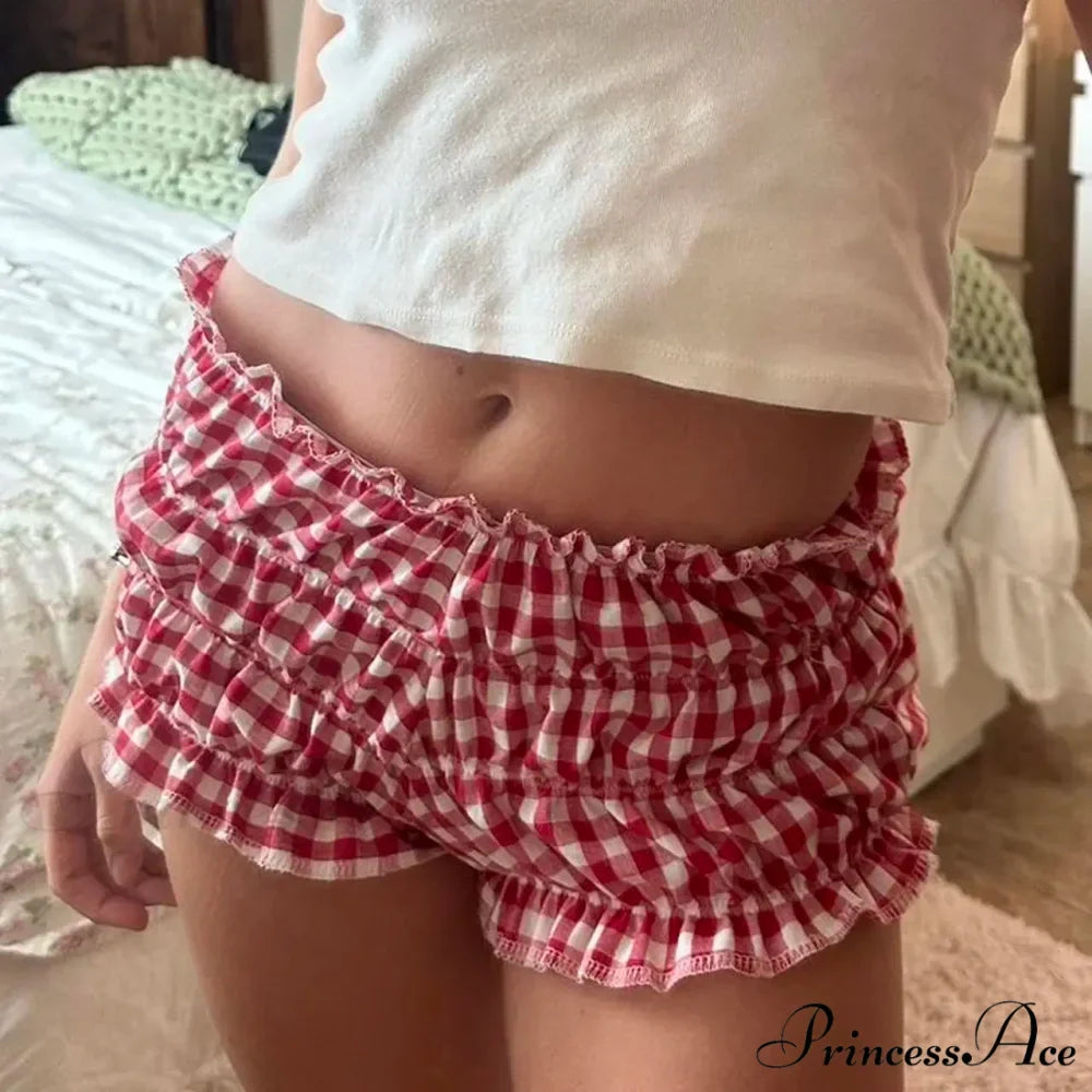 Frilled Checked Stretchy Waist Short