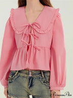Frilled Declining Neck Fastened Blouse