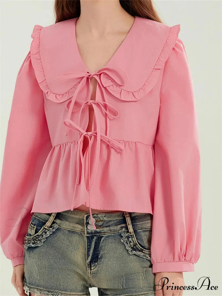 Frilled Declining Neck Fastened Blouse