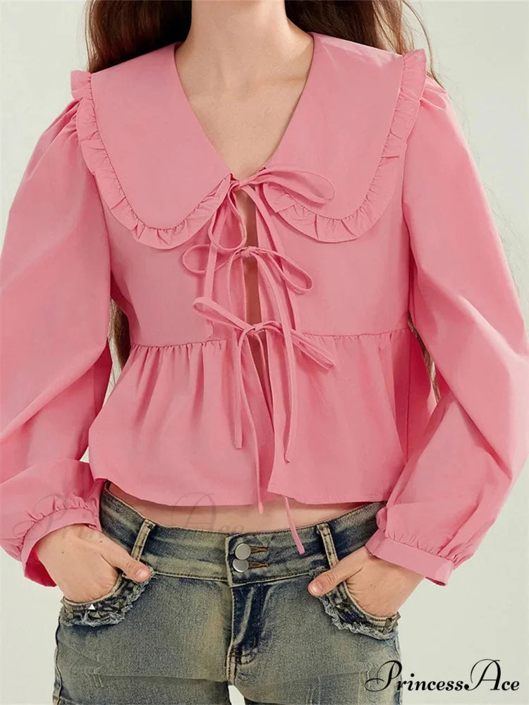 Frilled Declining Neck Fastened Blouse