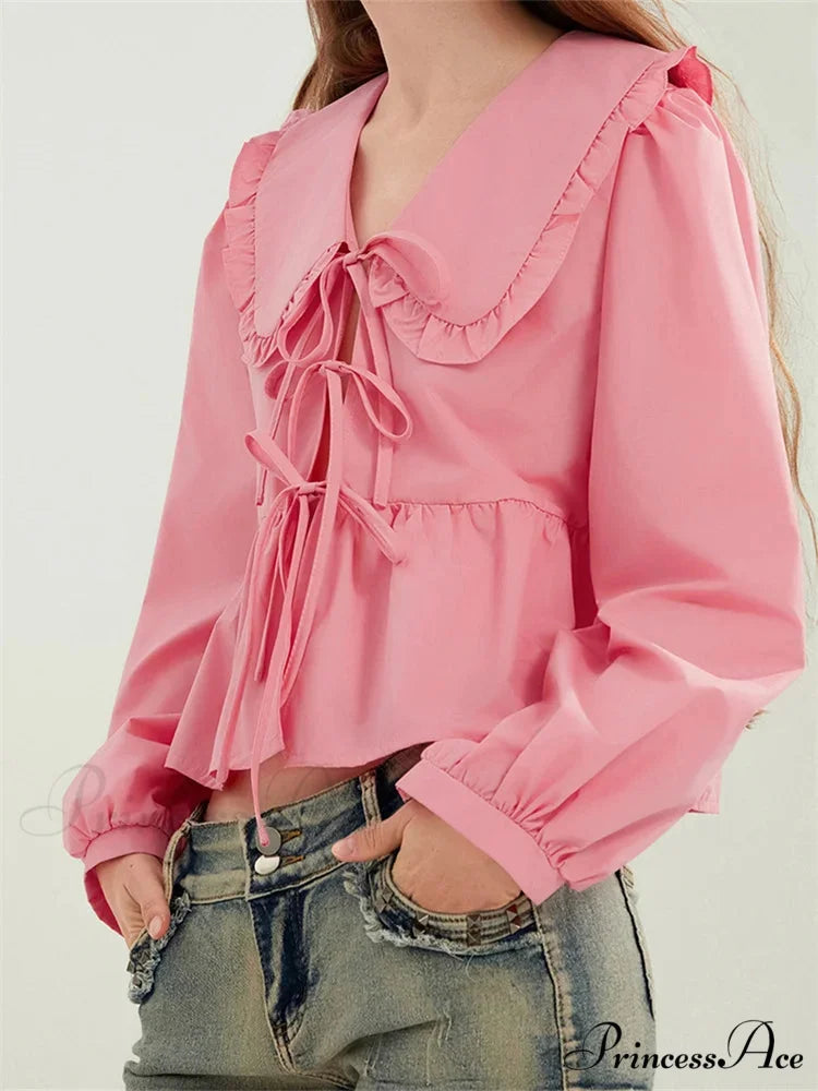 Frilled Declining Neck Fastened Blouse