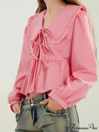 Frilled Declining Neck Fastened Blouse