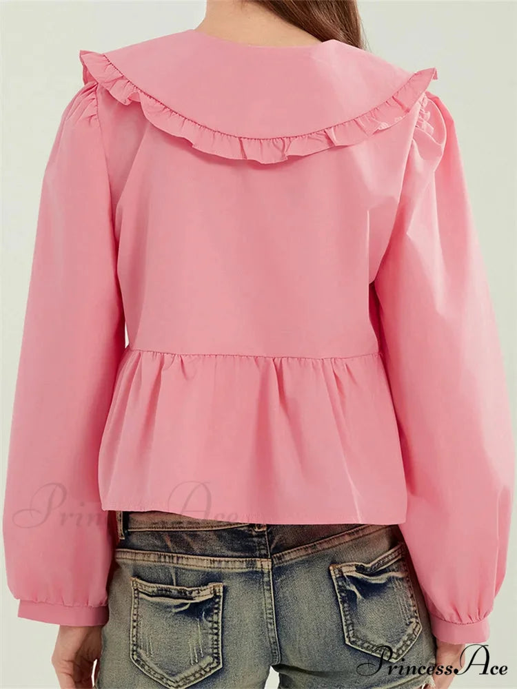 Frilled Declining Neck Fastened Blouse