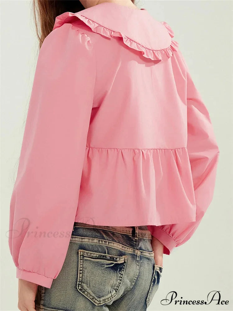 Frilled Declining Neck Fastened Blouse
