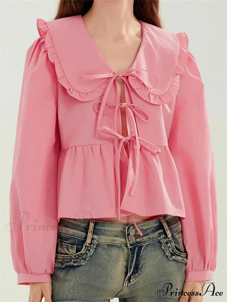 Frilled Declining Neck Fastened Blouse