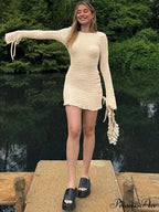 Frilled Extended Sleeve Short Dress