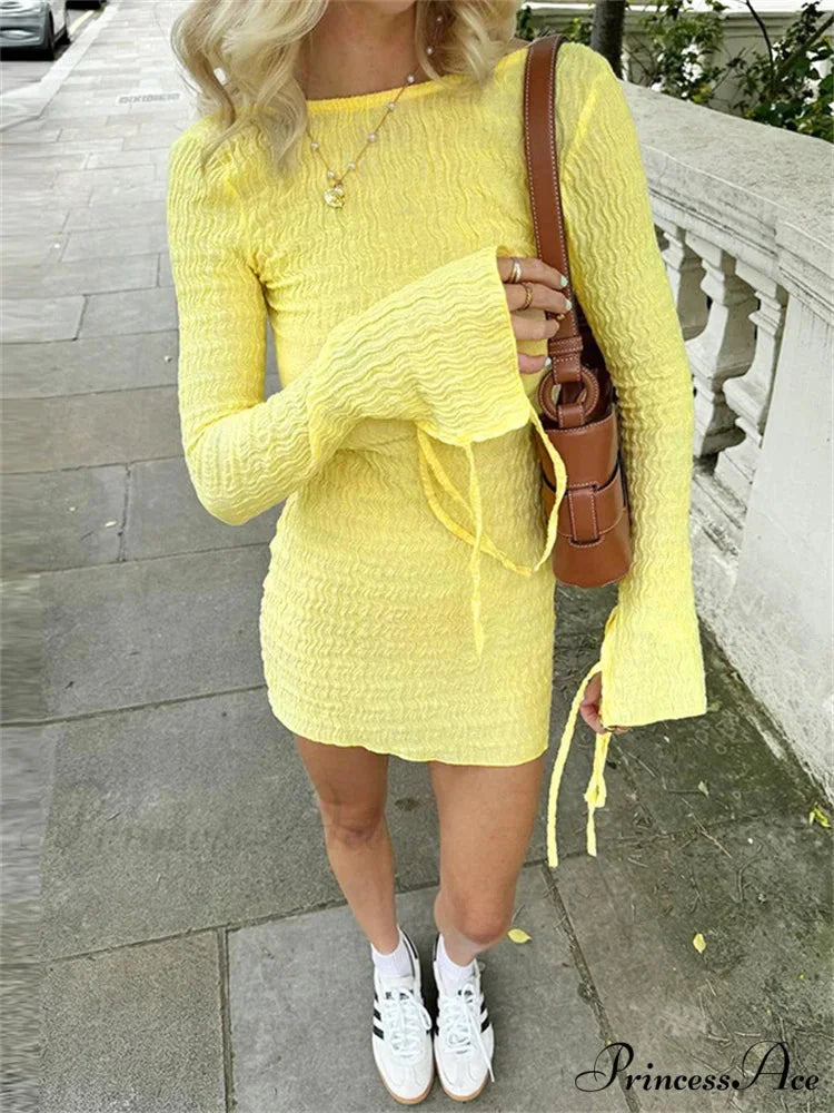 Frilled Extended Sleeve Short Dress