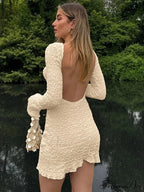 Frilled Extended Sleeve Short Dress