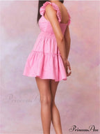 Frilled Folded Strap Short Dress