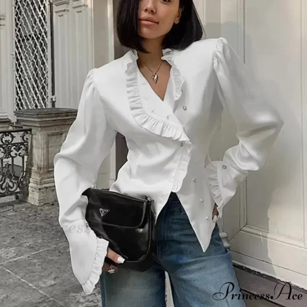Frilled Ivory Extended Sleeve Top