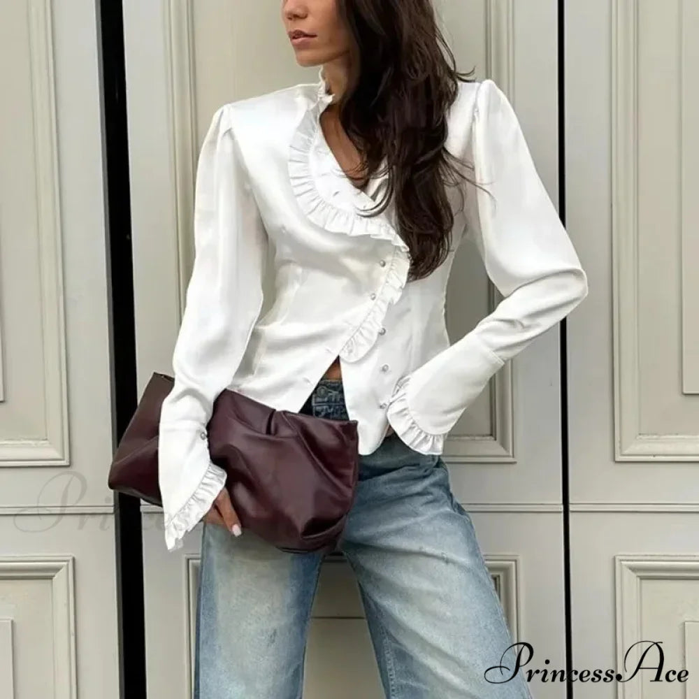 Frilled Ivory Extended Sleeve Top