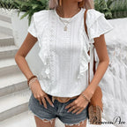 Frilled Lace Round-neck Butterfly Sleeve Informal Blouse
