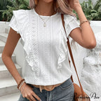 Frilled Lace Round-neck Butterfly Sleeve Informal Blouse