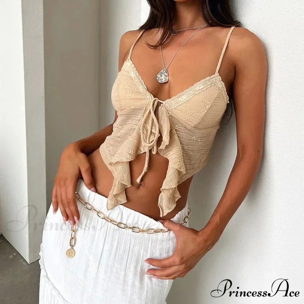 Frilled Lace Trim Short Top