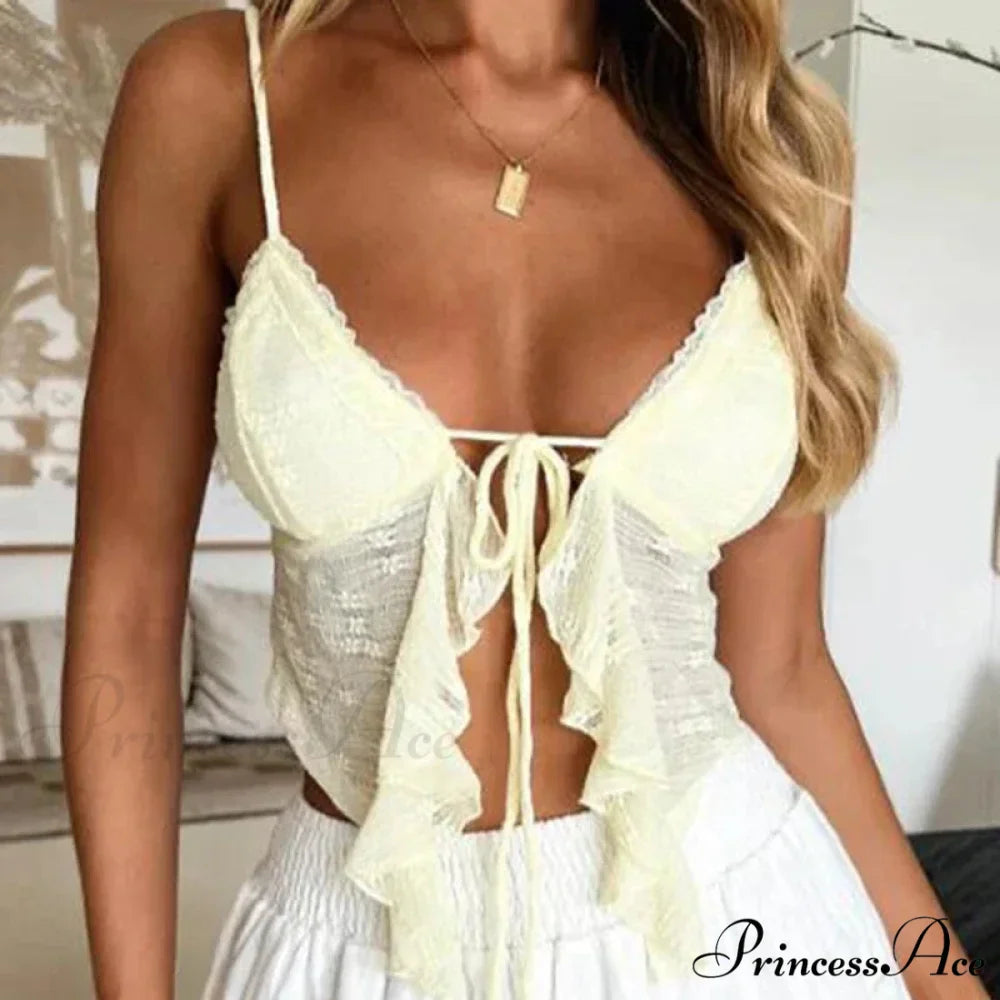 Frilled Lace Trim Short Top