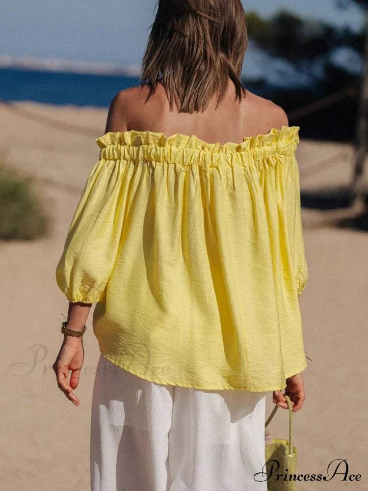 Frilled Off-Shoulder Monochrome Style Blouse