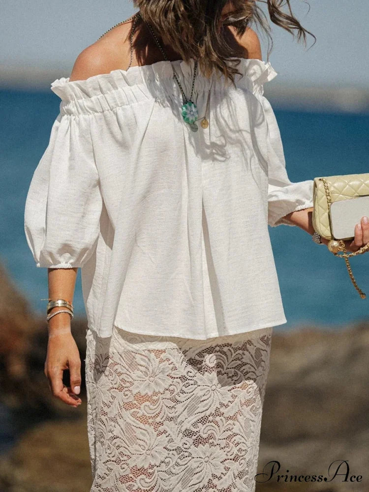 Frilled Off-Shoulder Monochrome Style Blouse