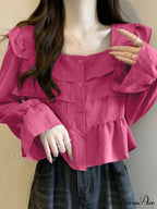 Frilled Quadrilateral Neck Flare Sleeve Top