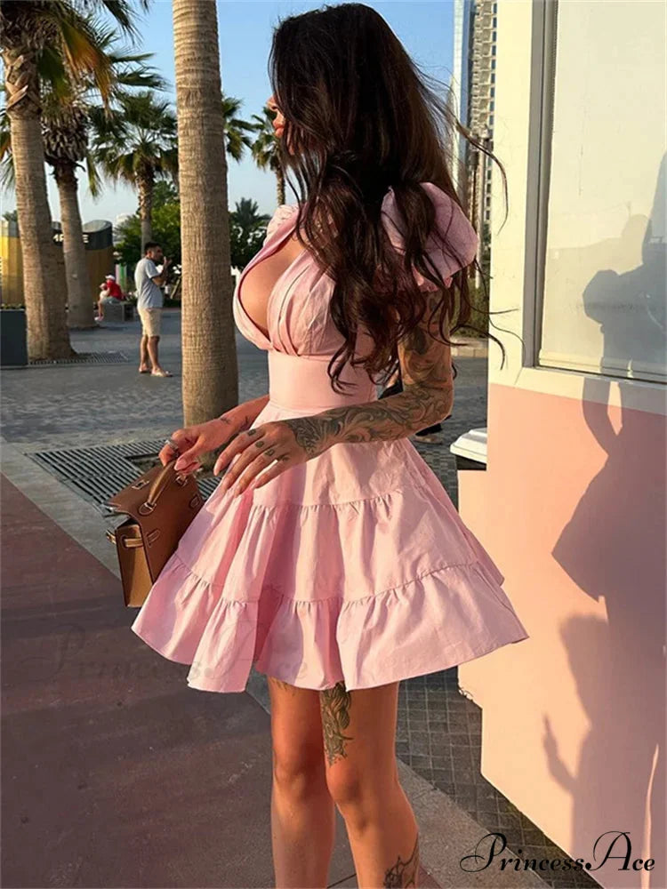 Frilled Tied-Up Sleek Mini Dress