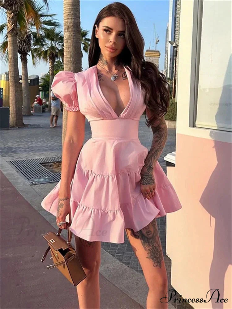 Frilled Tied-Up Sleek Mini Dress