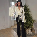 Frilled Tied-Up V-neck Blouse