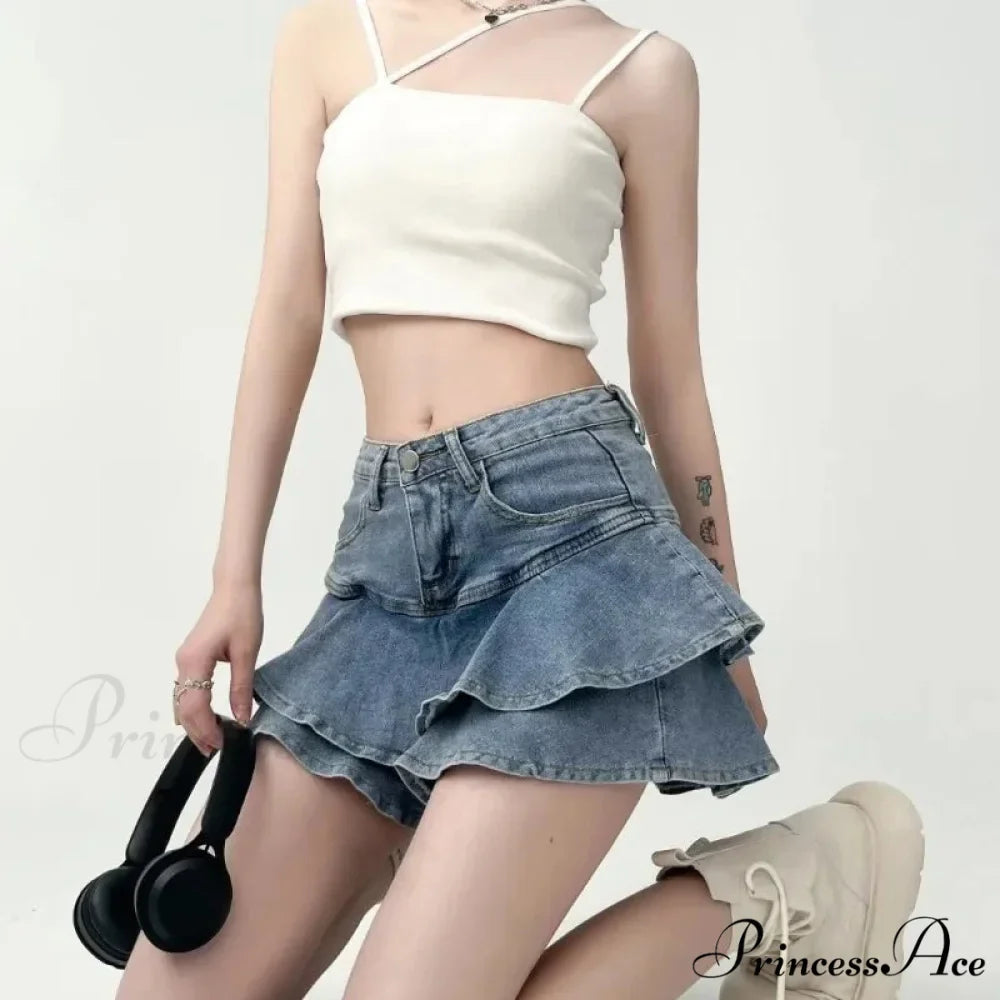 Frilled Tiny Denim Educational Skirt