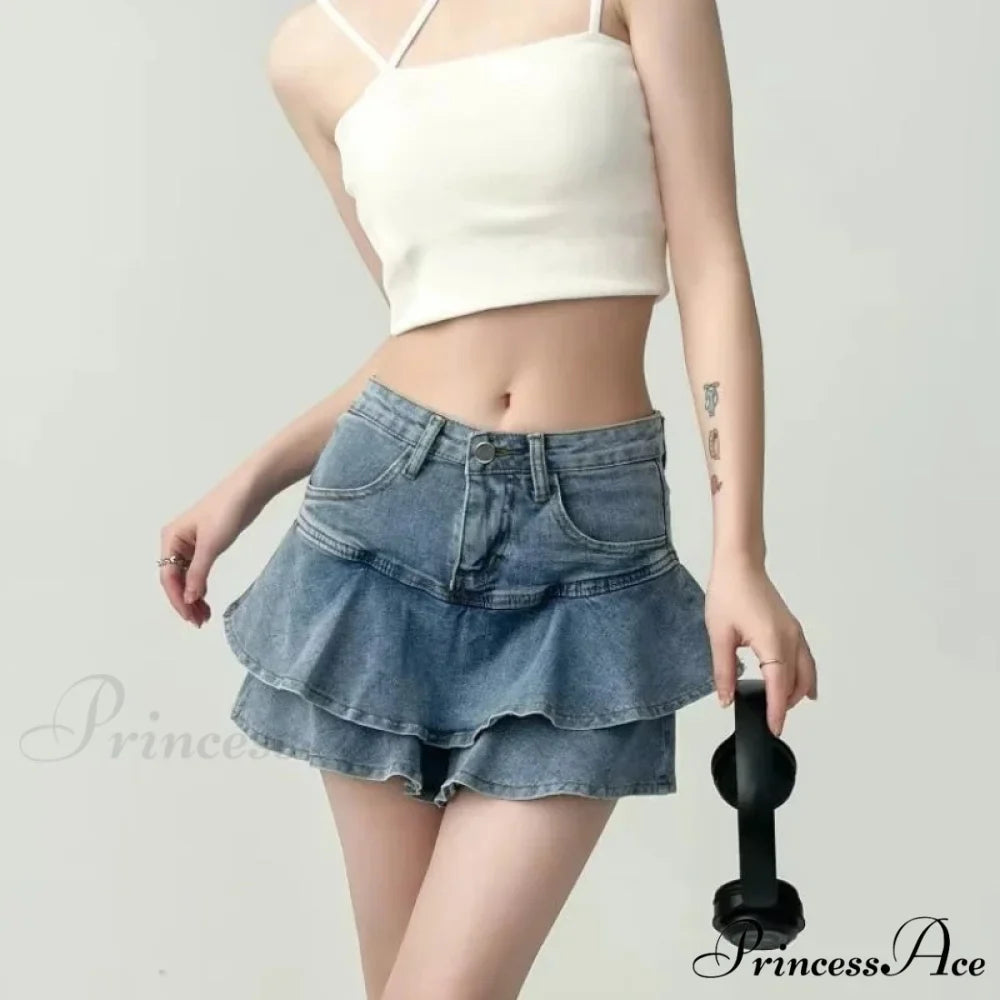 Frilled Tiny Denim Educational Skirt
