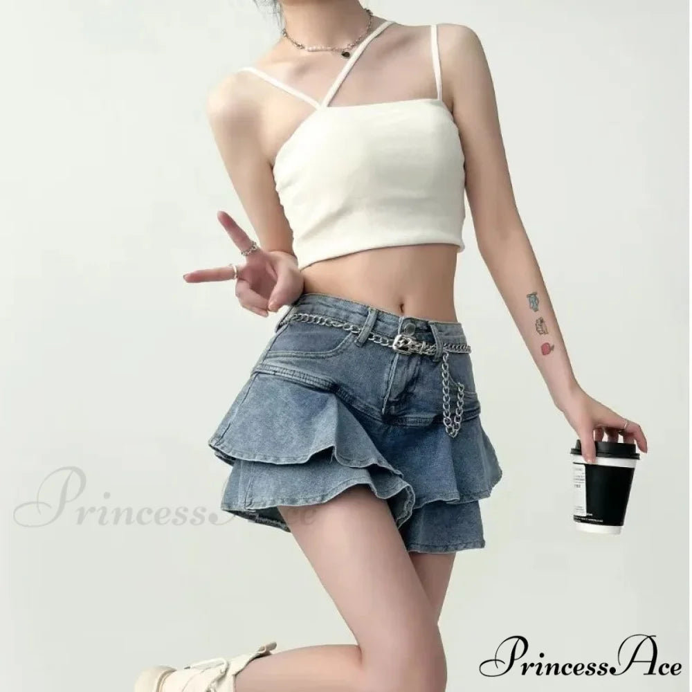 Frilled Tiny Denim Educational Skirt