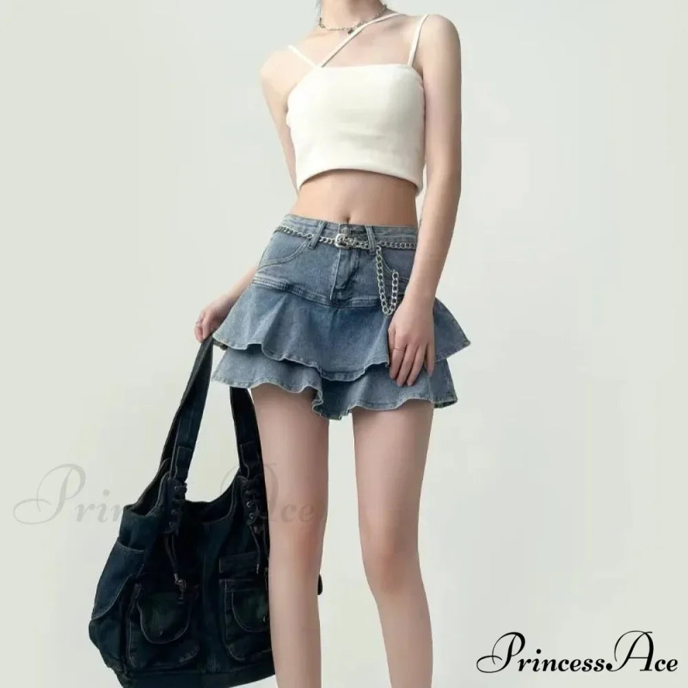 Frilled Tiny Denim Educational Skirt