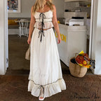Frills Fasten-Up Crop Top A-line Maxi Skirt Two Pieces Set