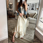 Frills Fasten-Up Front Camisole Crop Top Maxi Skirt Two Pieces Set