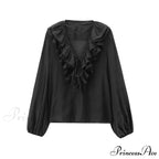 Frills Profound Plunge Lace-Up Baggy Boho Blouse