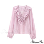 Frills Profound Plunge Lace-Up Baggy Boho Blouse
