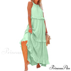 Frills Seductive Divided Halter Sleeveless Generous Hem Maxi Boho Dress