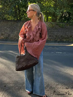 Frills Tie Up Deep Plunge Gauze Top