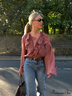 Frills Tie Up Deep Plunge Gauze Top