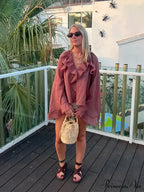 Frills Tie Up Deep Plunge Gauze Top