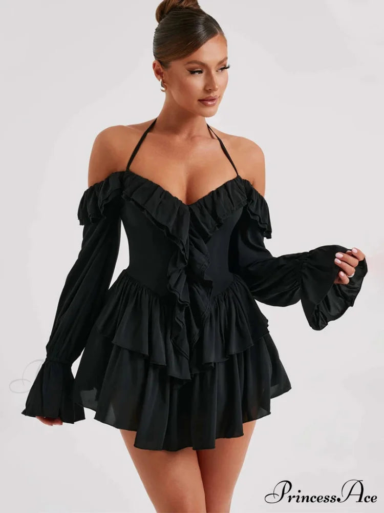 Frilly Flounce Sleeve Short Dress