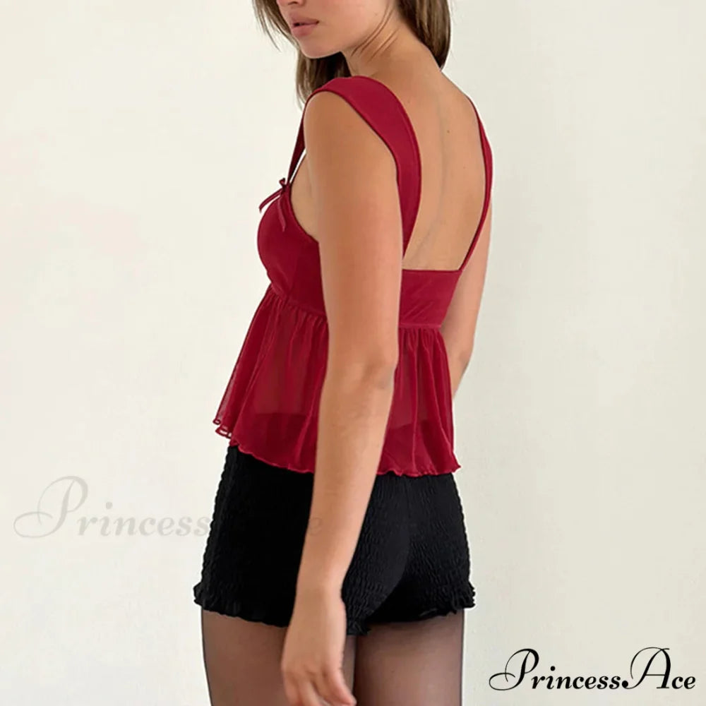 Frilly Hem Transparent Mesh Crop Top