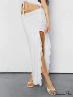 Frilly Mesh Flowery Low Waist High Split Bohemian Skirt