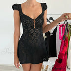 Frilly Ruffle Open-Back Short Dress