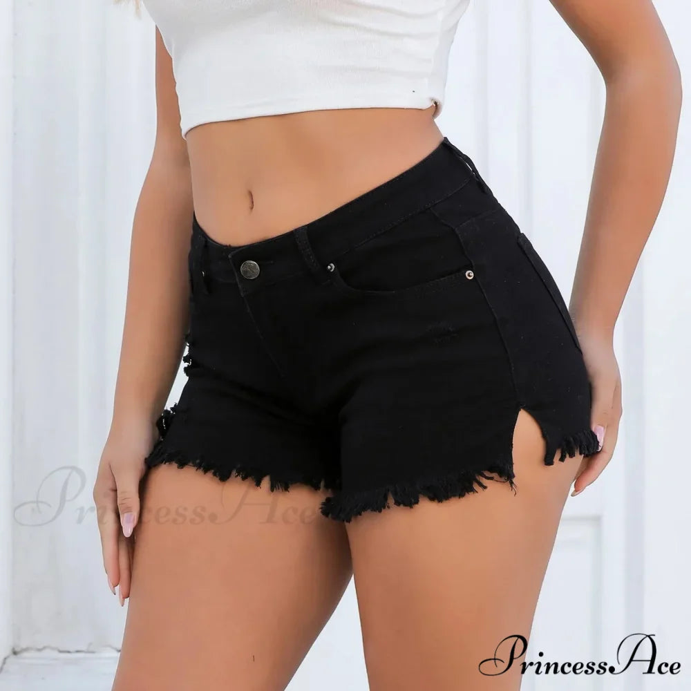 Fringe Side-Split Denim Short